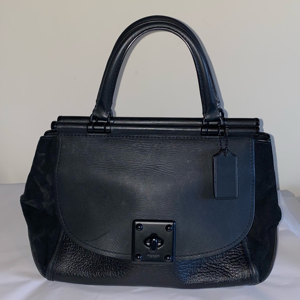 Coach 38389 Mixed Leather Drifter Carryall Satchel Handbag Purse in Black - Picture 2 of 16